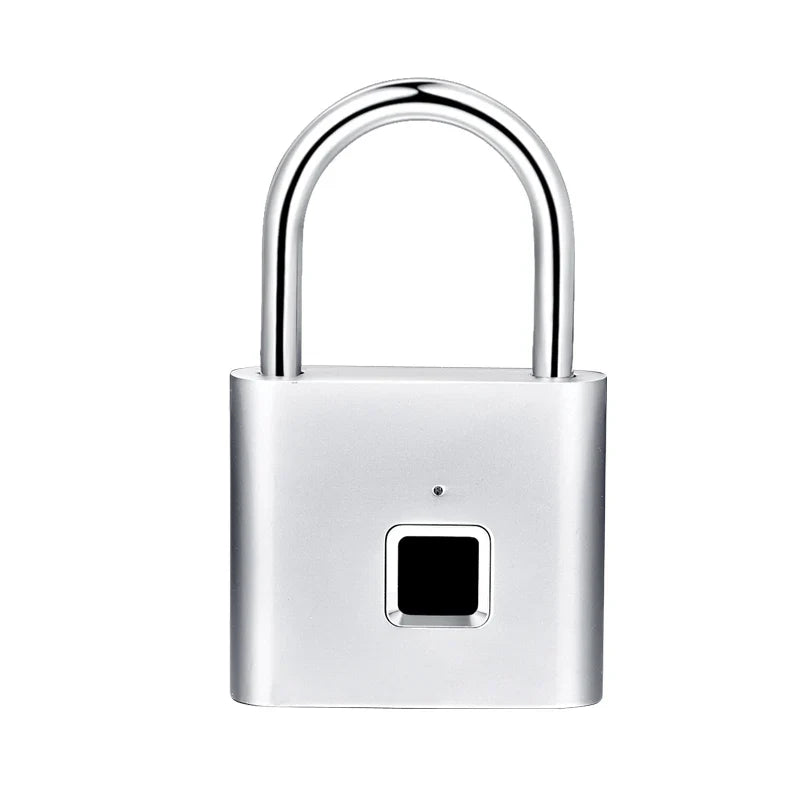 Black Silver Keyless USB Rechargeable Fingerprint Smart Padlock with Quick Unlock and Zinc Alloy Construction