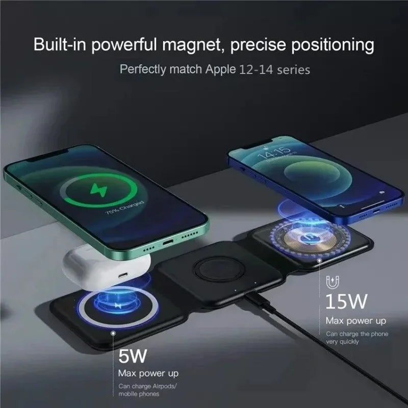 Revolutionary 3-in-1 Magnetic Wireless Charger: Fast Charging Dock Station for iPhone, Apple Watch, and AirPods - Portable & Foldable Design