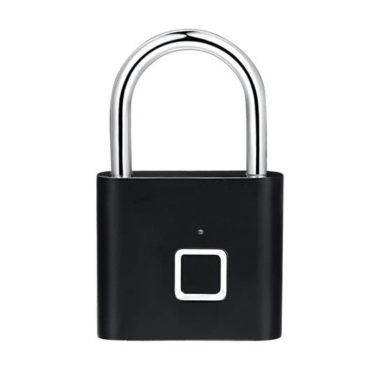 Black Silver Keyless USB Rechargeable Fingerprint Smart Padlock with Quick Unlock and Zinc Alloy Construction