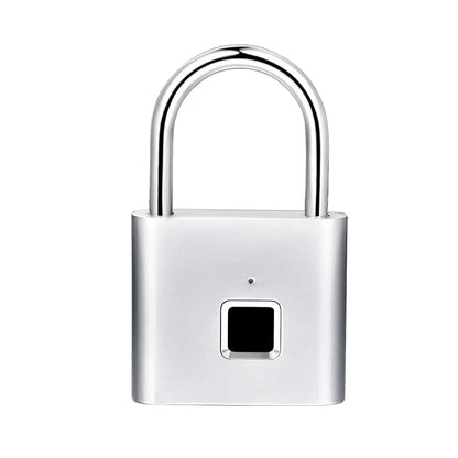 Black Silver Keyless USB Rechargeable Fingerprint Smart Padlock with Quick Unlock and Zinc Alloy Construction