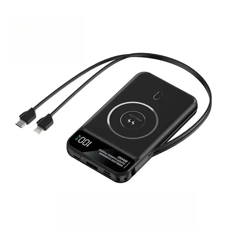 Power Up Your Devices with the 22.5W Wireless Charging Power Bank - 20000mAh High Capacity with Built-In Cables for iPhone, Samsung, and Xiaomi!