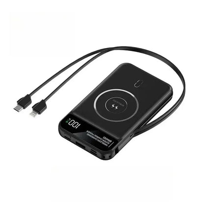 Power Up Your Devices with the 22.5W Wireless Charging Power Bank - 20000mAh High Capacity with Built-In Cables for iPhone, Samsung, and Xiaomi!