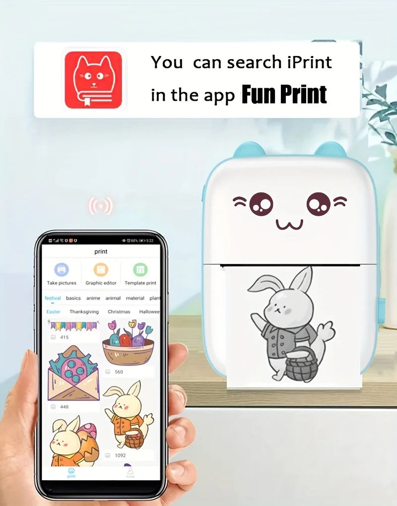 Portable Thermal Printer Mini Cat Print Photo Pocket Thermal Label Printer 58Mm Printing Wireless Bluetooth Android Ios Printers