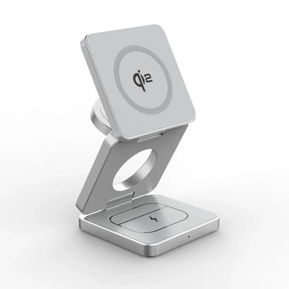 Experience Ultimate Convenience with the Qi2 3-in-1 15W Magnetic Wireless Charger for iPhone 16/15/14/13, Apple Watch, and AirPods - Fast Charging and Folding Design!