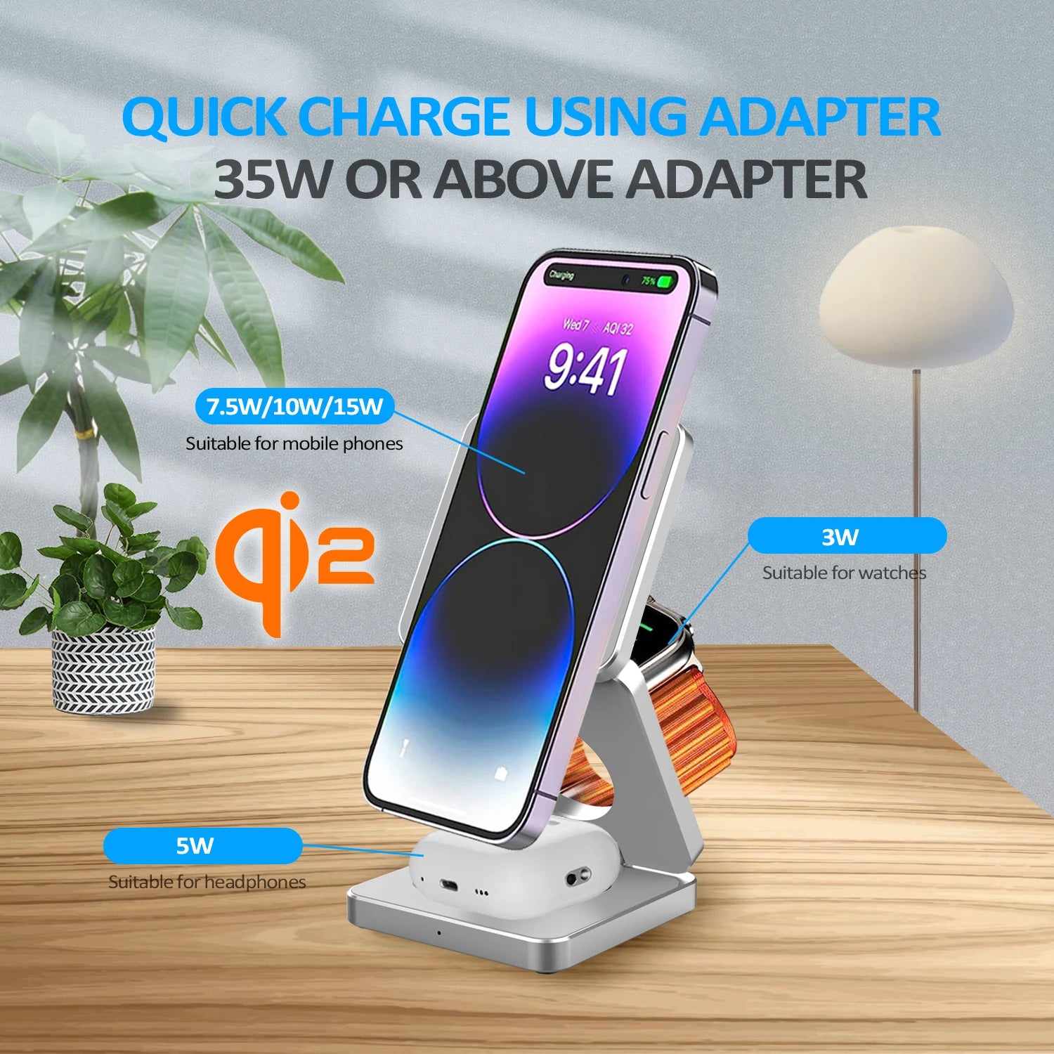 Experience Ultimate Convenience with the Qi2 3-in-1 15W Magnetic Wireless Charger for iPhone 16/15/14/13, Apple Watch, and AirPods - Fast Charging and Folding Design!