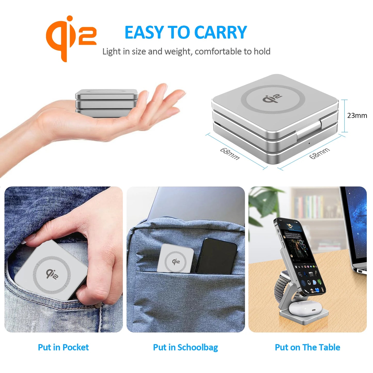 Experience Ultimate Convenience with the Qi2 3-in-1 15W Magnetic Wireless Charger for iPhone 16/15/14/13, Apple Watch, and AirPods - Fast Charging and Folding Design!