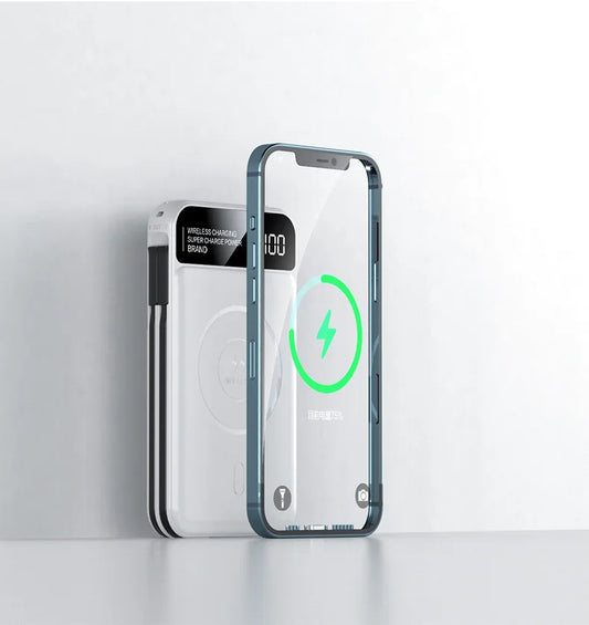 Power Up Your Devices with the 22.5W Wireless Charging Power Bank - 20000mAh High Capacity with Built-In Cables for iPhone, Samsung, and Xiaomi!