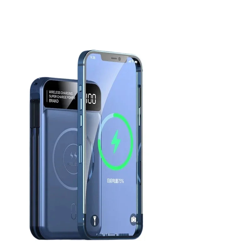 Power Up Your Devices with the 22.5W Wireless Charging Power Bank - 20000mAh High Capacity with Built-In Cables for iPhone, Samsung, and Xiaomi!