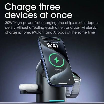 Revolutionary 3-in-1 Qi2 Magnetic Wireless Charger - Fast 15W Charging for iPhone, Apple Watch, and AirPods