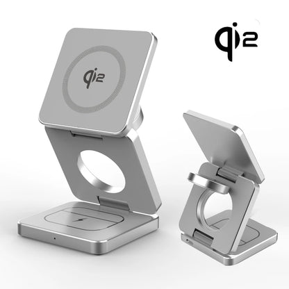 Experience Ultimate Convenience with the Qi2 3-in-1 15W Magnetic Wireless Charger for iPhone 16/15/14/13, Apple Watch, and AirPods - Fast Charging and Folding Design!