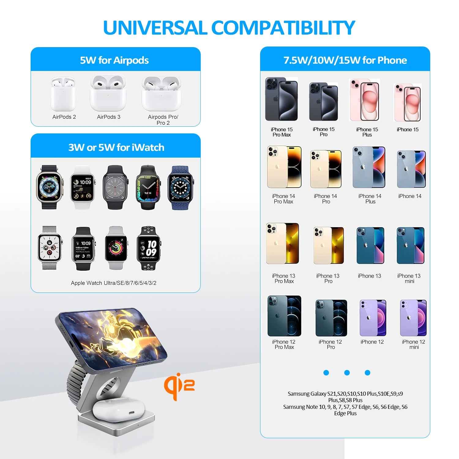 Experience Ultimate Convenience with the Qi2 3-in-1 15W Magnetic Wireless Charger for iPhone 16/15/14/13, Apple Watch, and AirPods - Fast Charging and Folding Design!