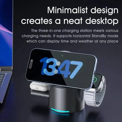 Revolutionary 3-in-1 Qi2 Magnetic Wireless Charger - Fast 15W Charging for iPhone, Apple Watch, and AirPods