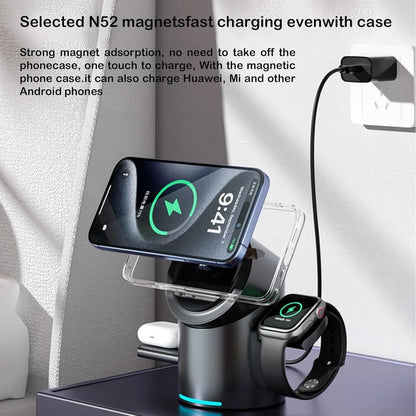 Revolutionary 3-in-1 Qi2 Magnetic Wireless Charger - Fast 15W Charging for iPhone, Apple Watch, and AirPods