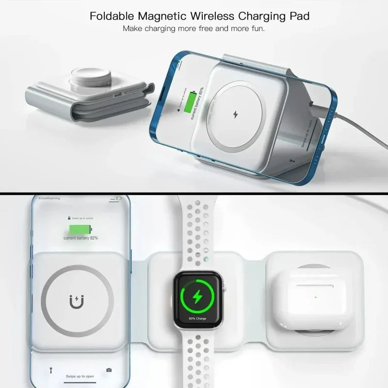 Revolutionary 3-in-1 Magnetic Wireless Charger: Fast Charging Dock Station for iPhone, Apple Watch, and AirPods - Portable & Foldable Design