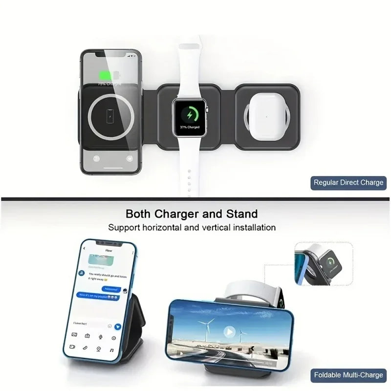 Revolutionary 3-in-1 Magnetic Wireless Charger: Fast Charging Dock Station for iPhone, Apple Watch, and AirPods - Portable & Foldable Design