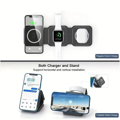 Revolutionary 3-in-1 Magnetic Wireless Charger: Fast Charging Dock Station for iPhone, Apple Watch, and AirPods - Portable & Foldable Design
