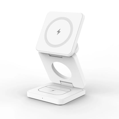 Experience Ultimate Convenience with the Qi2 3-in-1 15W Magnetic Wireless Charger for iPhone 16/15/14/13, Apple Watch, and AirPods - Fast Charging and Folding Design!