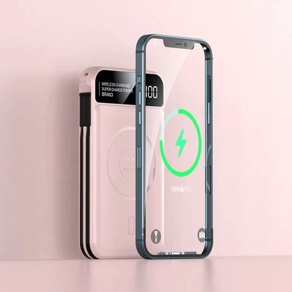 Power Up Your Devices with the 22.5W Wireless Charging Power Bank - 20000mAh High Capacity with Built-In Cables for iPhone, Samsung, and Xiaomi!