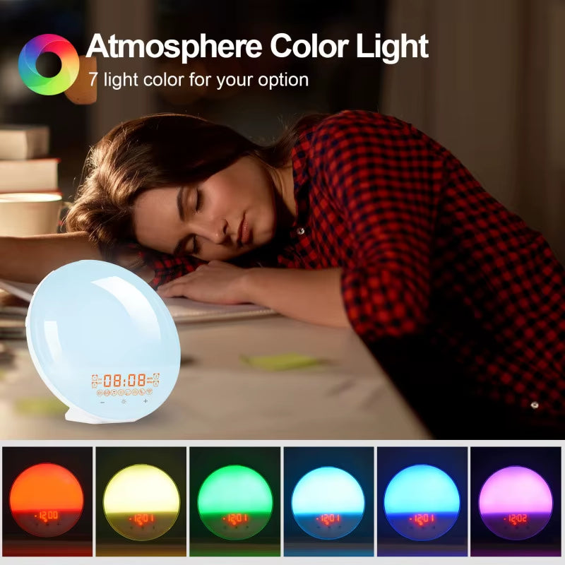 Transform Your Mornings with the WiFi Smart Sunrise Alarm Clock - RGB Wake-Up Light with APP Control, Sunlight Simulation, and White Noise Speaker